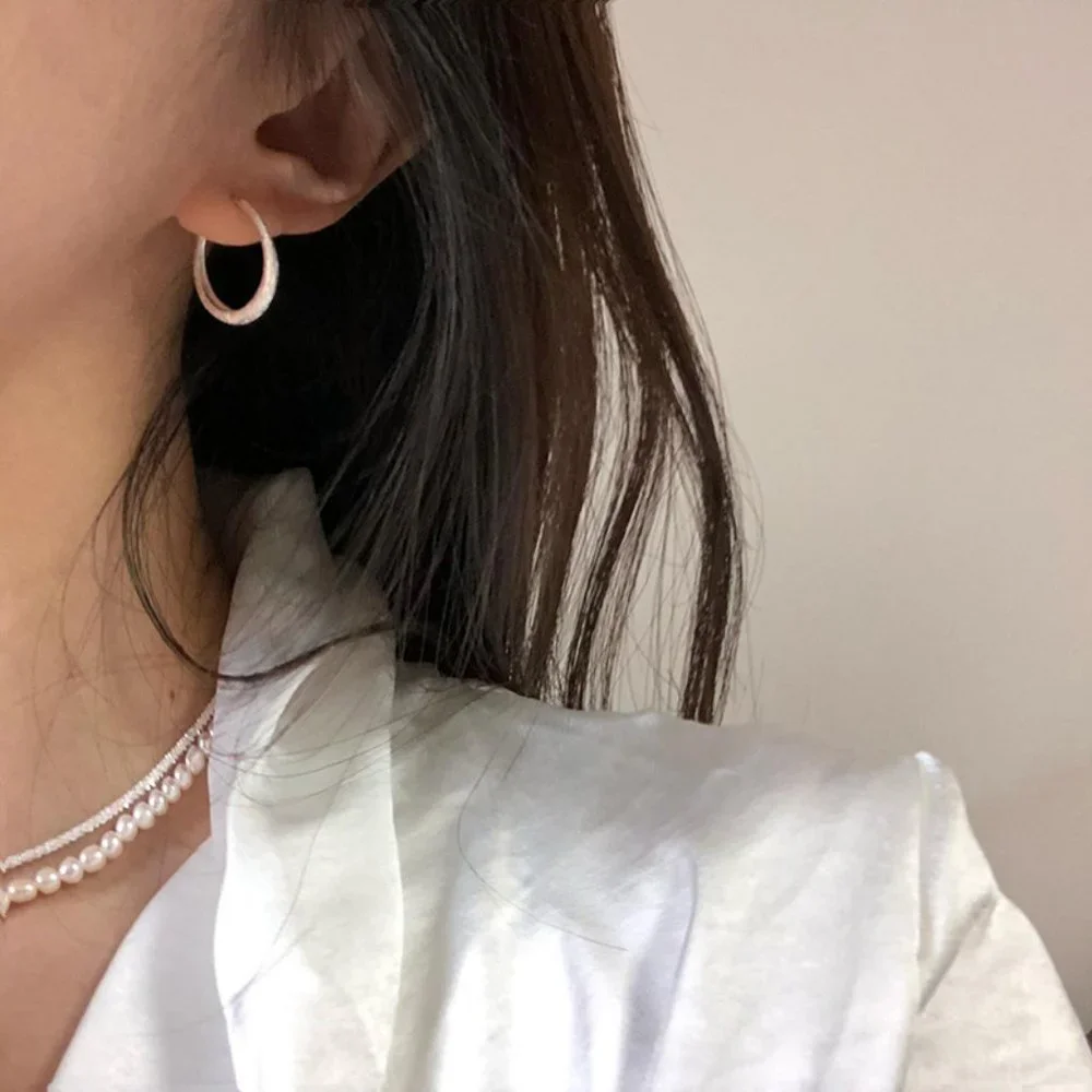 #NEW 925 Sterling Silver Round Shiny Hoop Earrings